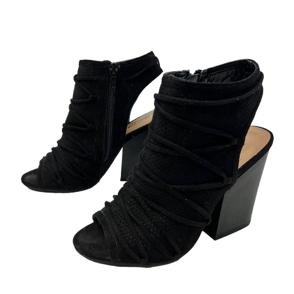 Y Not? Women’s Peep Toe Block Heels Black Mesh Size 6M Zip